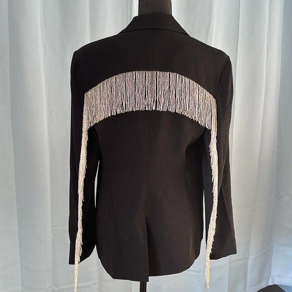 NWT $695 Cinq A Sept Ira Beaded Fringe Jacket Black Sz 6 - Picture 5 of 11